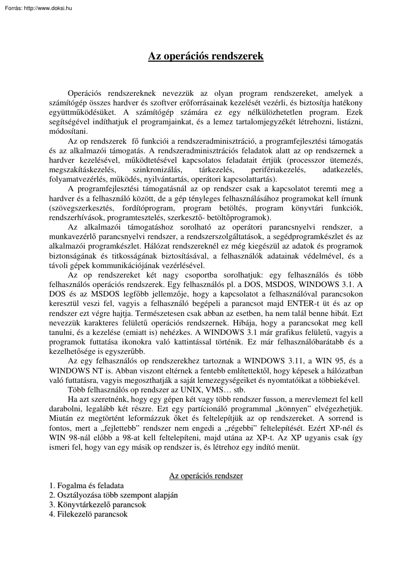 Az operációs rendszerek