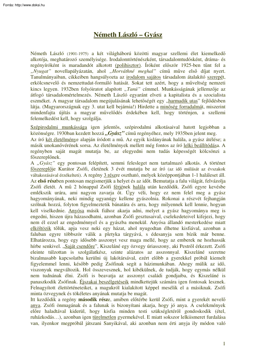 Németh László –, Gyász