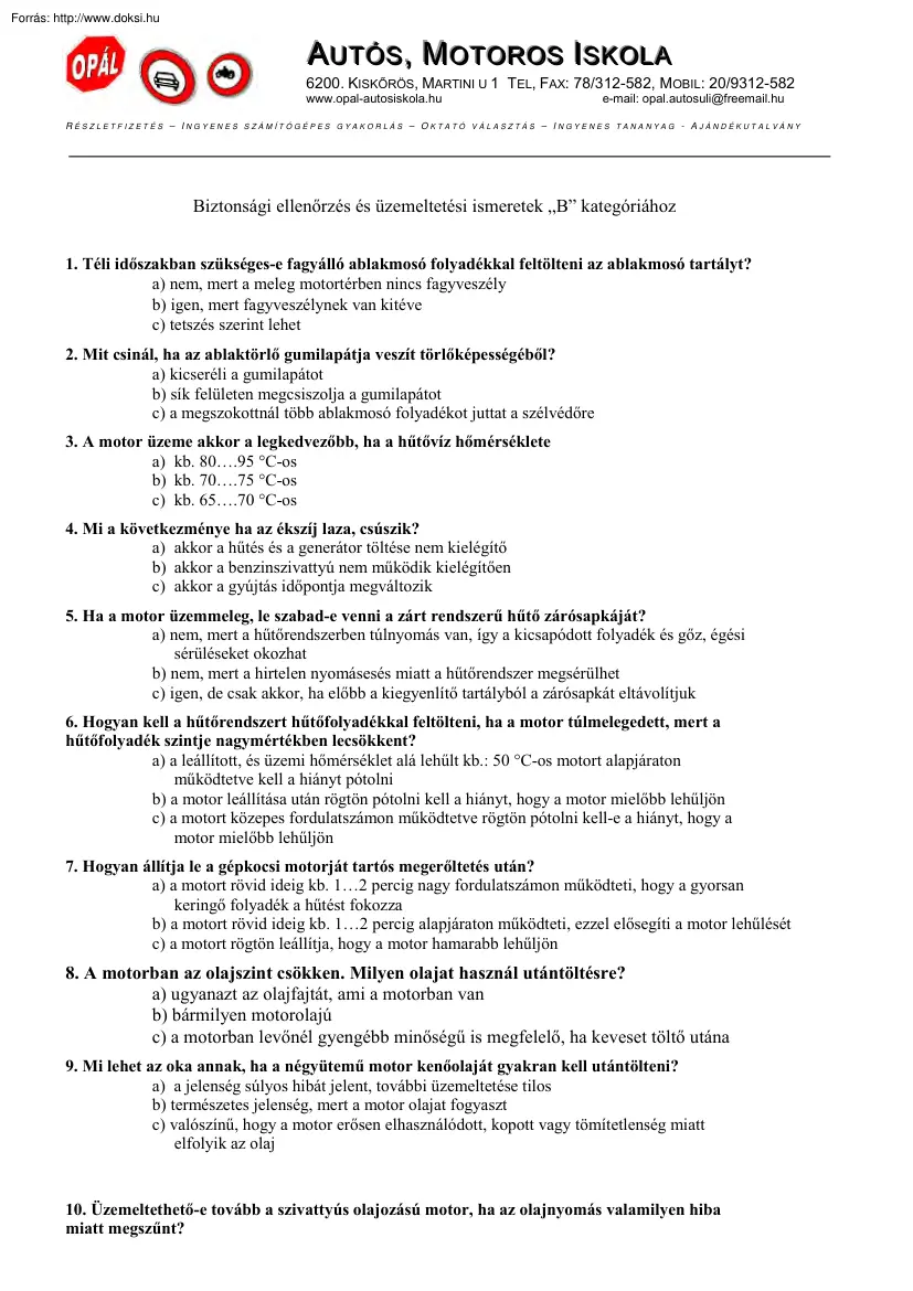 Biztonsági ellenőrzés és üzemeltetési ismeretek B kategóriához