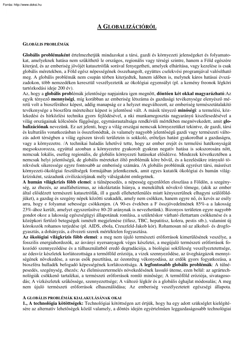 A globalizációról