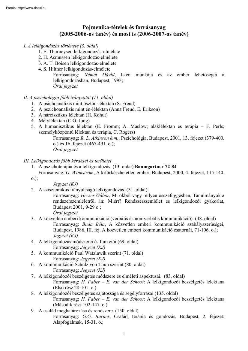 Pojmenika tételek és forrásanyag