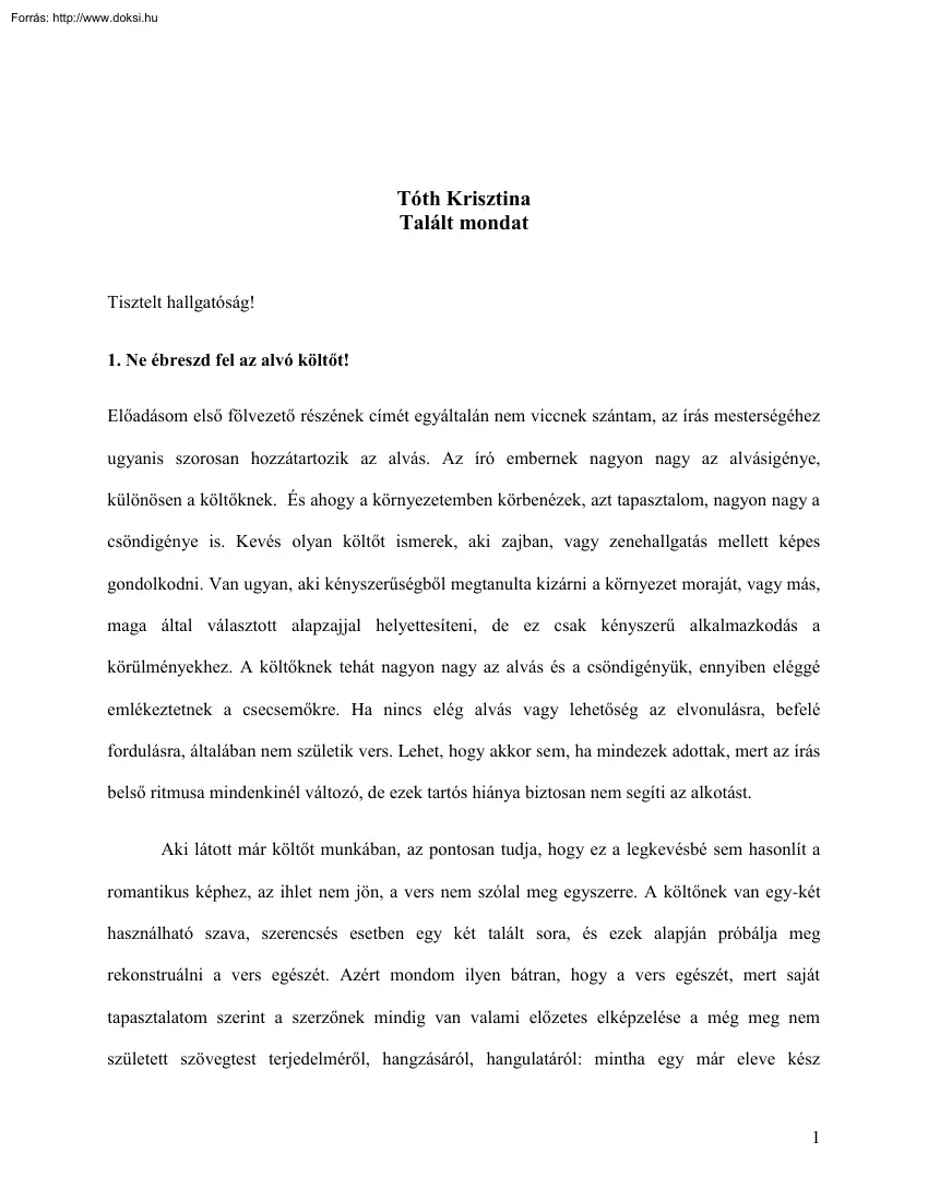 Tóth Krisztina - Talált mondat