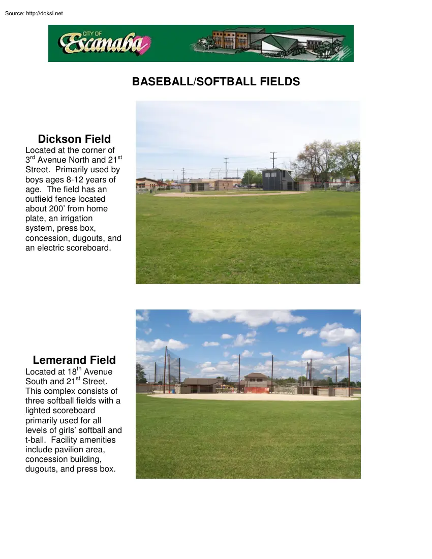 Baseball, Softball Fields, City of Escanaba