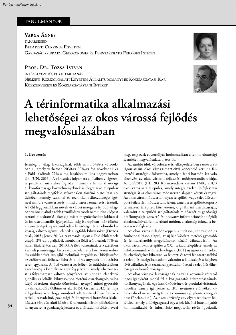 A térinformatika alkalmazási lehetőségei az okos várossá fejlődés megvalósításában