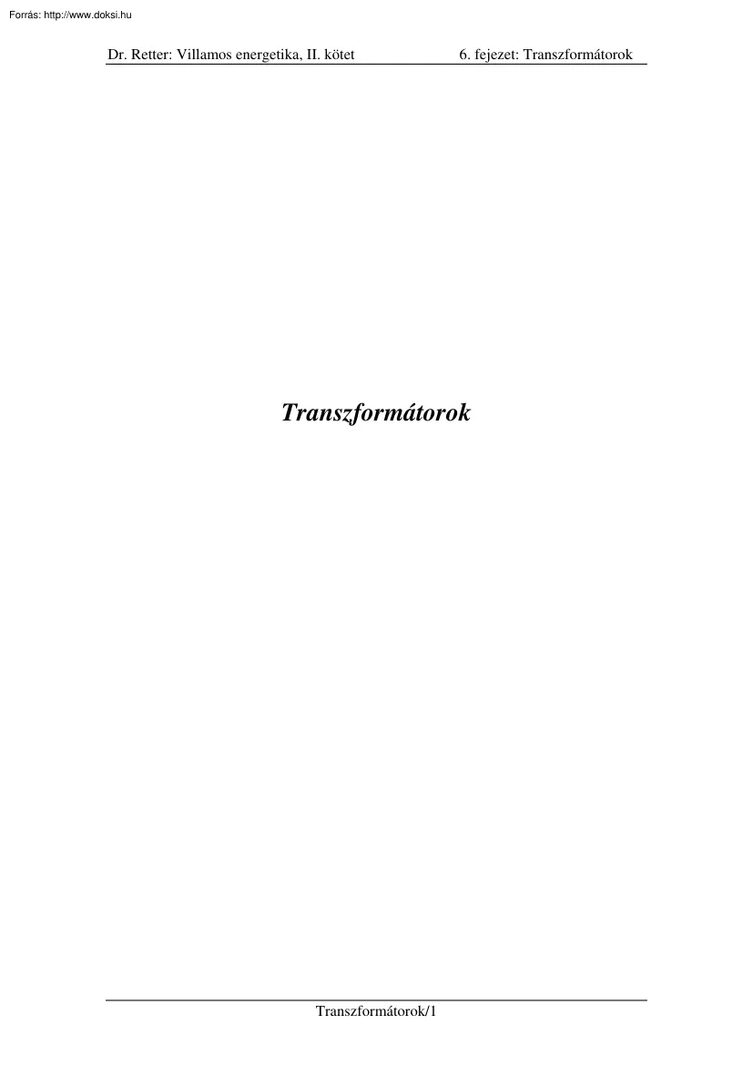 Dr. Retter Vilmos - Transzformátorok