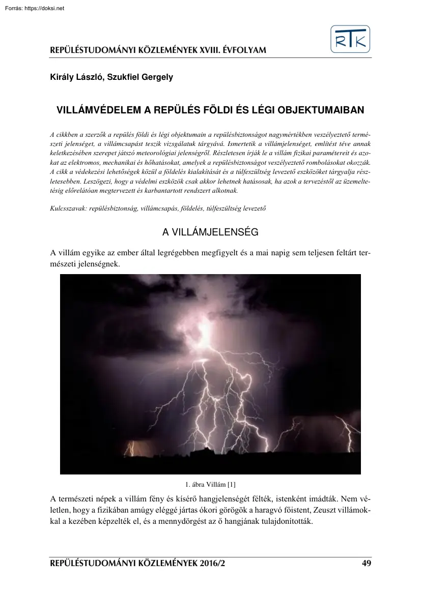 Király-Szukfiel - Villámvédelem a repülés földi és légi objektumaiban