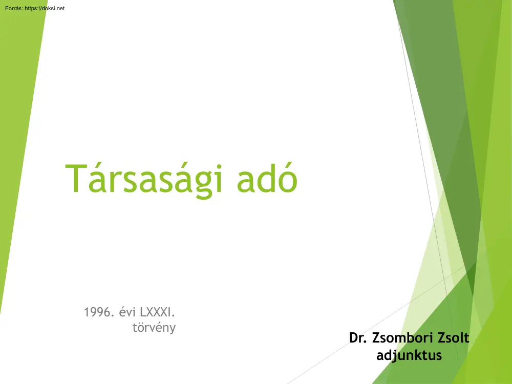 Dr. Zsombori Zsolt - Társasági adó