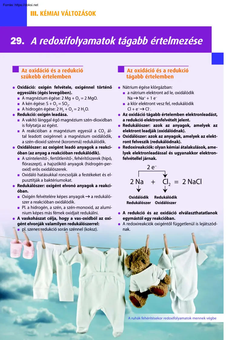 A redoxifolyamatok tágabb értelmezése