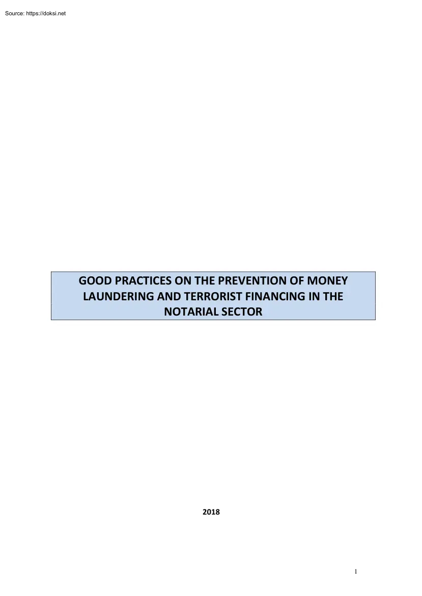 Good Practices on the Prevention of Money Laundering and Terrorist Financing in the Notarial Sector