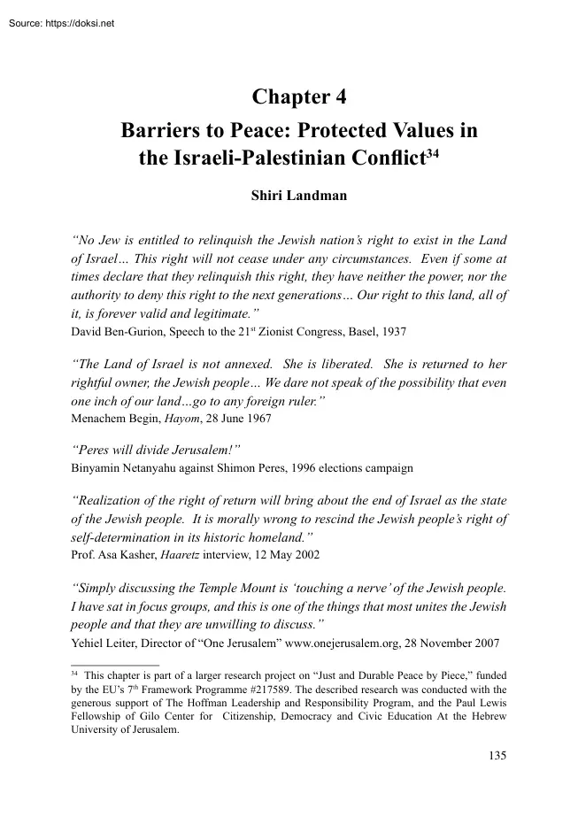 Shiri Landman - Barriers to Peace, Protected Values in the Israeli Palestinian Conflict