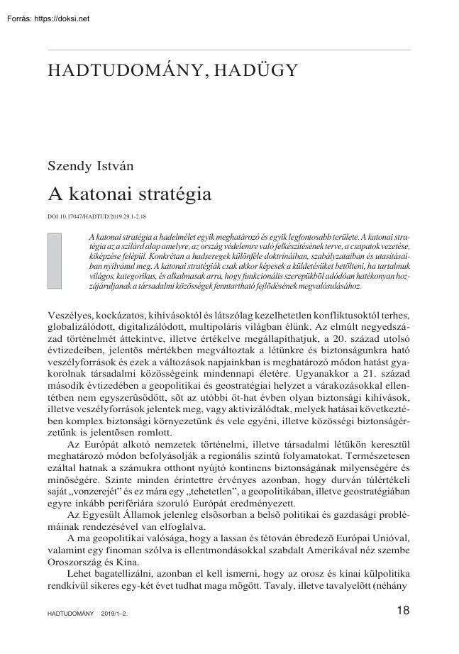 Szendy István - A katonai stratégia