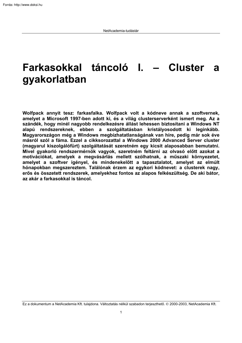 Cluster a gyakorlatban
