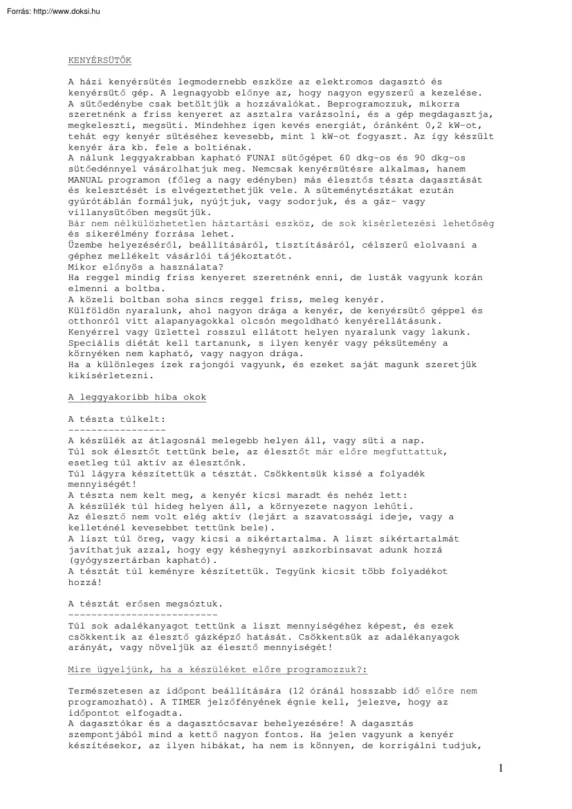 Gépi receptek kenyérsütéshez