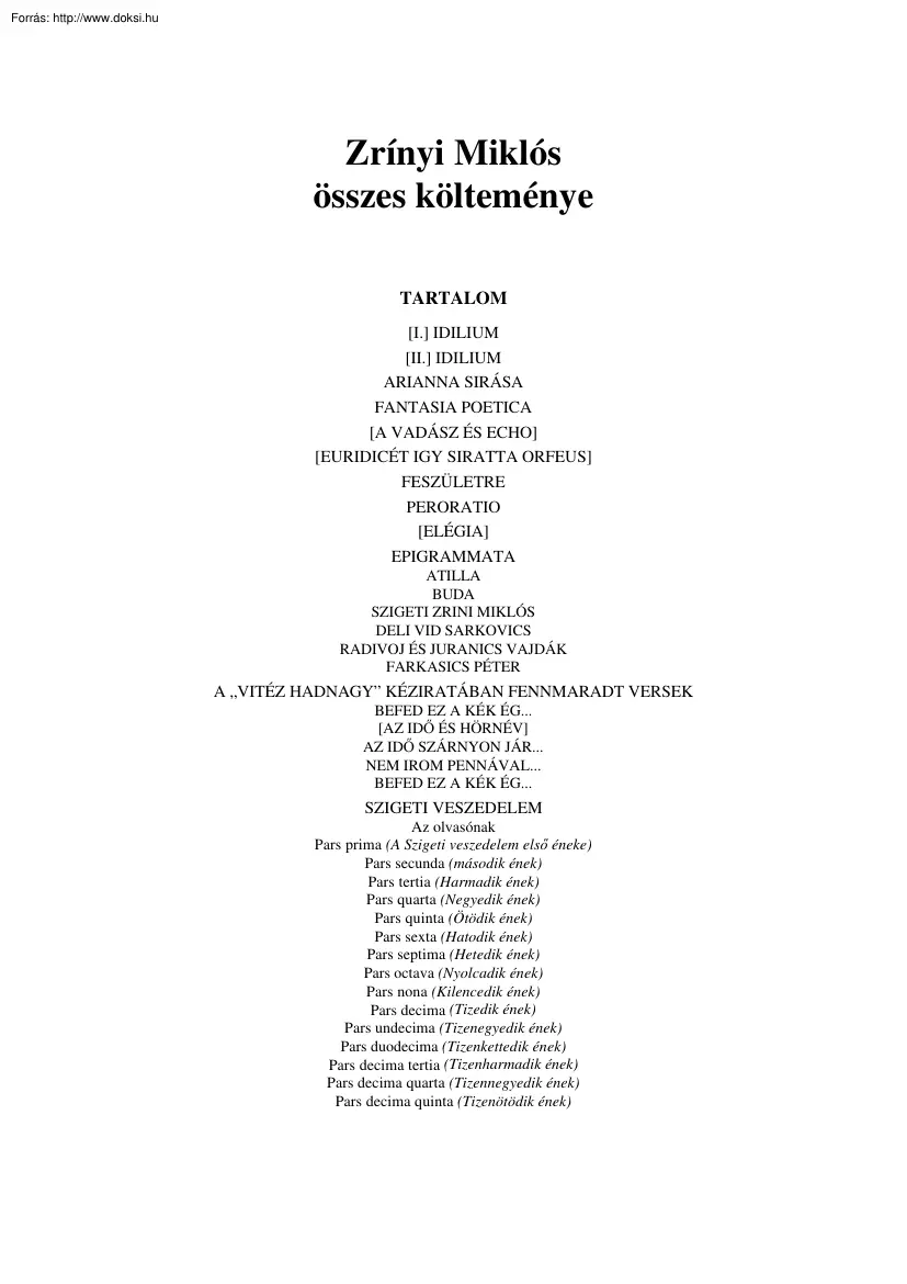 Zrínyi Miklós összes költeménye