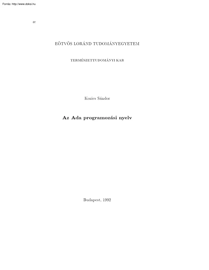 Kozics Sándor - Az ADA programozási nyelv
