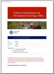 Cultural Anthropology and Development Sociology, MSC programme
