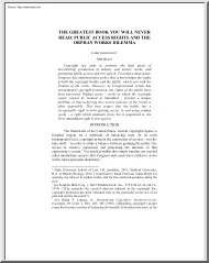 Libby Greismann - The Greatest Book You Will Never Read, Public Access Rights and the Orphan Works Dilemma