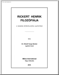 Dr. Kibédi Varga Sándor - Rickert Henrik filozófiája