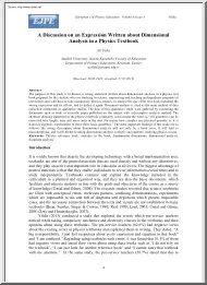 Ali Yildiz - A Discussion on an Expression Written about Dimensional Analysis in a Physics Textbook