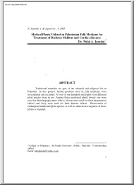 Dr. Nidal A. Jaradat - Medical Plants Utilized in Palestinian Folk Medicine for Treatment of Diabetes Mellitus and Cardiac diseases