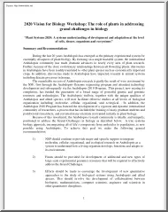 2020 Vision for Biology Workshop, The role of Plants in Addressing Grand Challenges in Biology