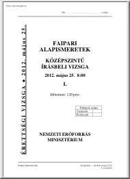 Faipari alapismeretek középszintű írásbeli érettségi vizsga megoldással, 2012