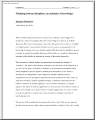 Jacques Ranciére - Thinking between Disciplines, An Aesthetics of Knowledge