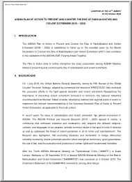 Asean Plan of Action to Prevent and Counter the Rise of Radicalisation and Violent Extremism, 2018-2025