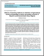 Abdulhamid Auwal - Effects of Teaching Method on Retention of Agricultural Science Knowledge, Bauchi Local Government Area, Nigeria