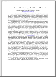 Daniela Guglielmo - Lexicon Grammar of the Italian Language, Method, Resources and New Trends