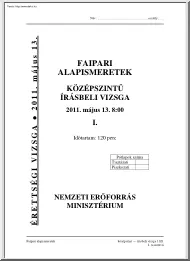 Faipari alapismeretek középszintű írásbeli érettségi vizsga megoldással, 2011