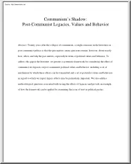Communism Shadow, Post Communist Legacies, Values and Behavior