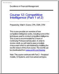 Excellence in financial management, Competitive intelligence