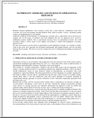 Cristina Coculescu - Mathematical Modeling and Its Role in Operational Research