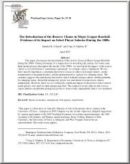 Ashcraft-Depken - The Introduction of the Reserve Clause in Major League Baseball, Evidence of its Impact on Select Player Salaries During the 1880s