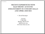David Griesinger - Recent Experiences with Electronic Acoustic Enhancement in Concert Halls and Opera Houses