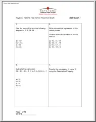Keystone National High School Placement Exam, Math Level I.